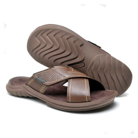 Chinelo Enzy Masculino Couro Confort Café