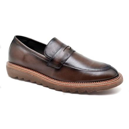 Sapato Enzy Masculino Loafer Couro Café Ambar