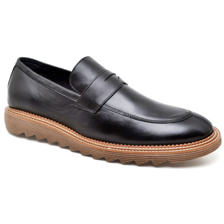 Sapato Enzy Masculino Loafer Couro Preto Ambar