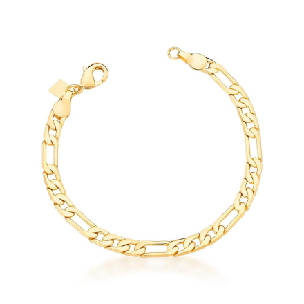 Pulseira Enzy Unissex Banho Ouro 18k Elo Figaro 3x1